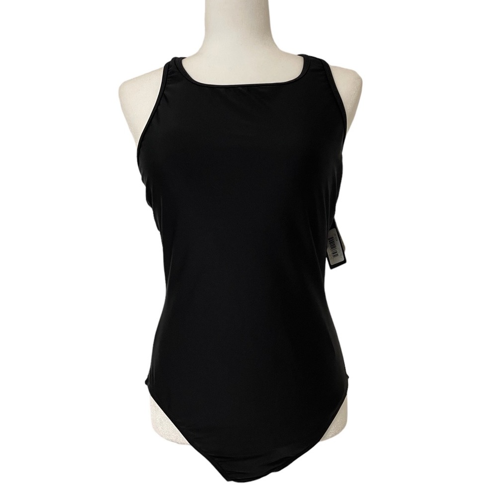 Reebok Lifestyle XL Women Black One-Piece Racing Swimsuit Cross-Back 65334